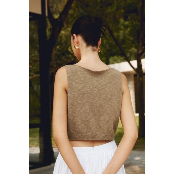 NWT Commense Womens Sleeveless Brown Knit Cropped Top Cotton Blend Size Large - Picture 2 of 8